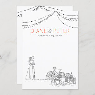 Invitation Jardin Pique-nique minimaliste Mariage noir et bla