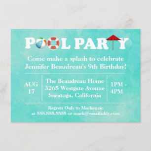 Invitation Jardin Piscine extérieure Fête d'anniversaire