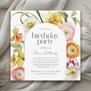 Invitation Jardin printanier Fête d'anniversaire florale lumi