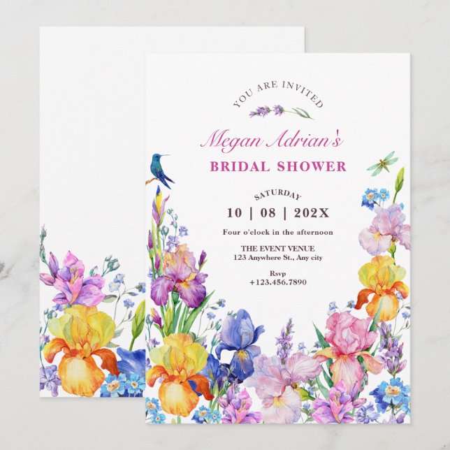 Invitation Jardin Purple Fleur fleurie douche nuptiale (Devant / Derrière)