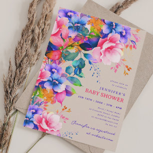 Invitation Jardin Rainbow tendance Baby shower Floral Champag