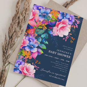 Invitation Jardin Rainbow tendance Baby shower floral Marine