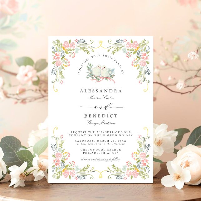 Invitation Jardin Rococo Pastel Mariage Floral Orné (Créateur téléchargé)