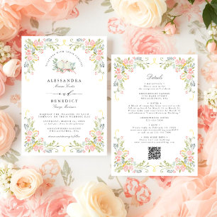 Invitation Jardin Rococo Pastel Mariage Floral Orné QR