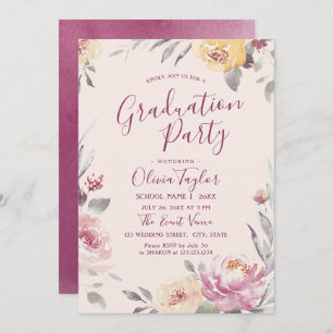 Invitation Jardin romantique aquarelle fête de graduation flo