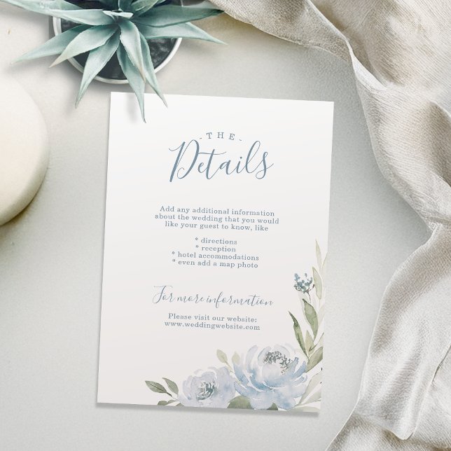 Invitation Jardin romantique bleu poussiéreux détails de la m (Romantic garden dusty blue floral wedding details invitation)
