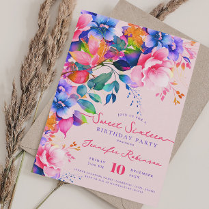 Invitation Jardin romantique Floral Sweet 16 Anniversaire Blu