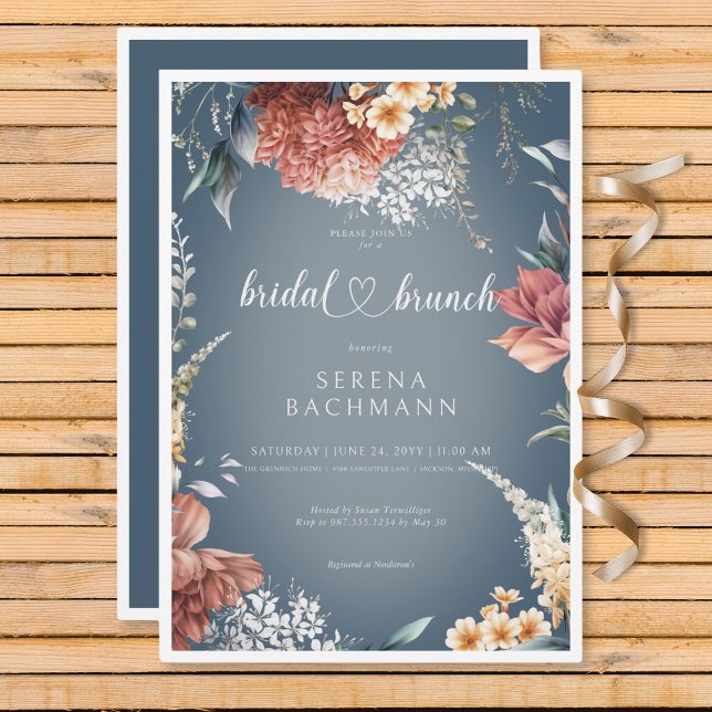 Invitation Jardin romantique moderne Brunch nuptial floral (Modern Romantic Garden Floral Bridal Brunch Invitation)