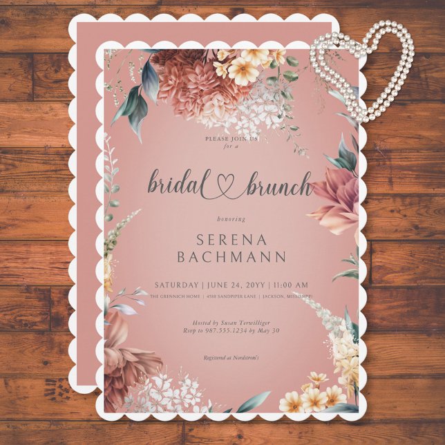 Invitation Jardin romantique moderne Brunch nuptial floral (Modern Romantic Garden Floral Bridal Brunch Invitation)