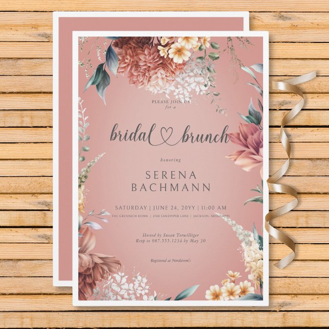 Invitation Jardin romantique moderne Brunch nuptial floral (Modern Romantic Garden Floral Bridal Brunch Invitation)
