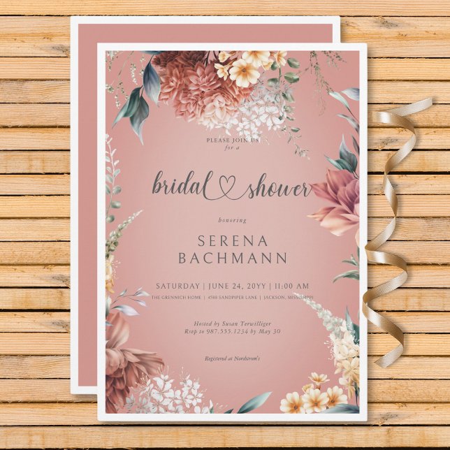 Invitation Jardin romantique moderne Fête des mariées fleurie (Modern Romantic Garden Floral Bridal Shower Invitation)