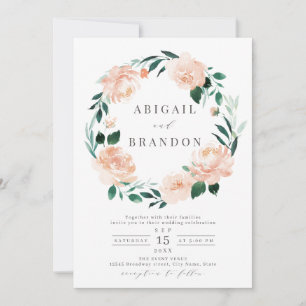 Invitation Jardin romantique pêche aquarelle mariage floral d