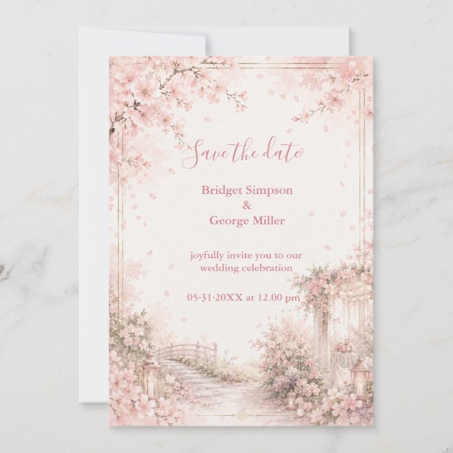 Invitation Jardin Romantique Sakura Mariage Félicité (Devant)