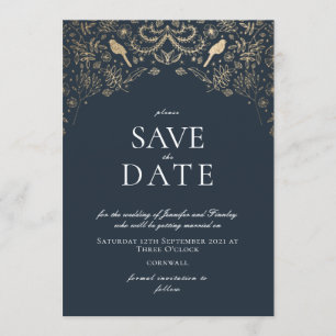 Invitation Jardin romantique secret bleu et or