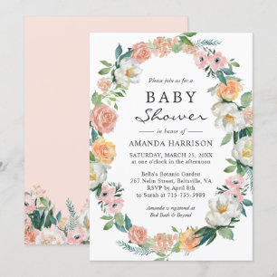 Invitation Jardin rose blanc Pêche Baby shower de couronne fl