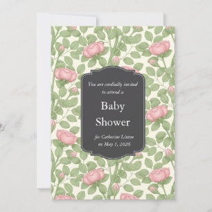 Invitation Jardin Rose Briquet Baby shower blanc antique