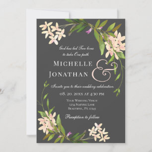 Invitation Jardin rose clair élégant Mariage chrétien floral
