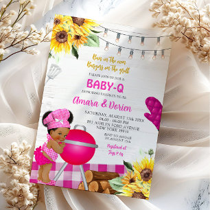 Invitation Jardin rose En vichy Baby shower bébé-Q