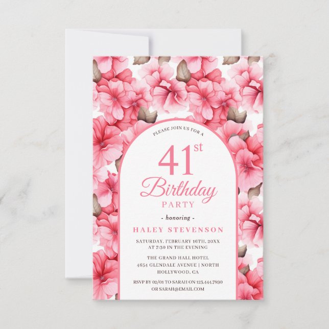 Invitation Jardin Rose Fleur Arc Chic 41e Anniversaire (Devant)