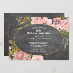 Invitation Jardin rose floral Chalkboard 50e anniversaire