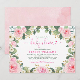 Invitation Jardin Rose Hot rose Floral Baby shower de verdure