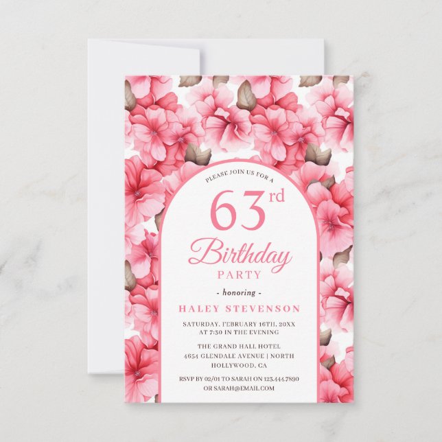 Invitation Jardin rose joli Arc floral chic 63e anniversaire (Devant)