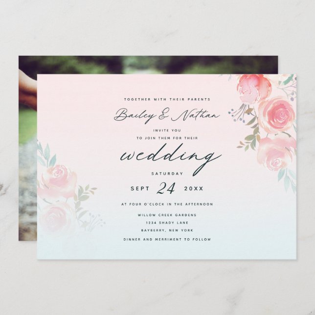 Invitation Jardin rose Mariage Floral Peony Bouquets (Devant / Derrière)