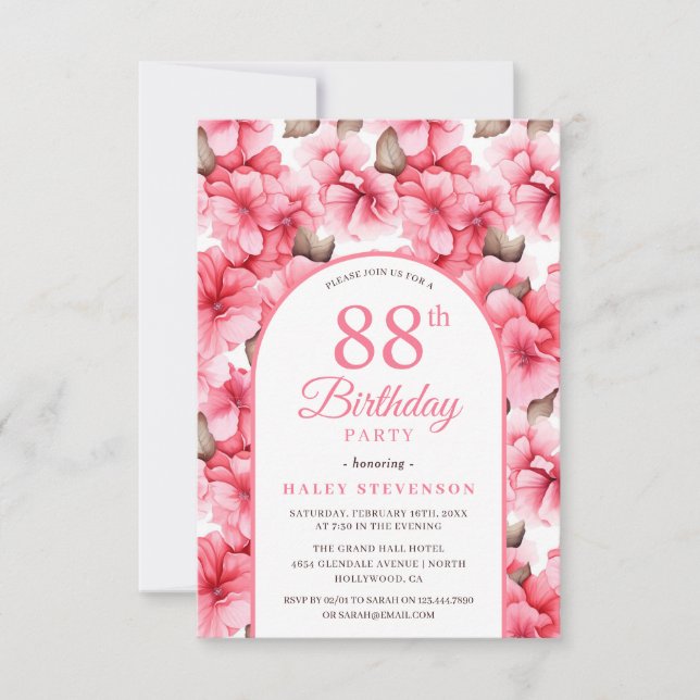 Invitation Jardin Rose Mignon Arche Florale Chic 88e Annivers (Devant)