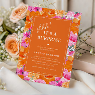 Invitation Jardin rose orange vibre Surprise fête d'anniversa