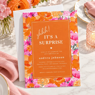 Invitation Jardin rose orange vibre Surprise fête d'anniversa