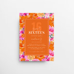 Invitation Jardin rose orange vibre Sweet 16 Anniversaire<br><div class="desc">Surprenez vos amis et votre famille avec ces élégantes invitations Sweet 16 Birthday Party,  avec l'aquarelle rose et orange floral,  cadre & texte personnalisé de votre choix. Ajoutez facilement vos détails en cliquant sur l'option "personnaliser".</div>