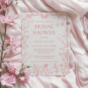 Invitation Jardin Rose Pêche Mariage Chinoiserie Fête de Mari