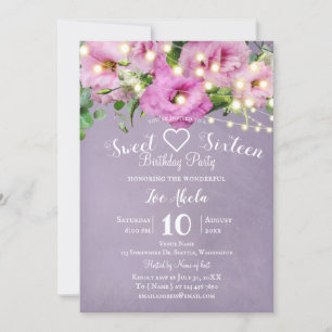 Invitation Jardin Rose sauvage Lilac Sweet 16 Anniversaire