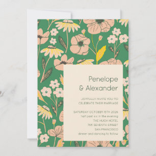 Invitation Jardin rose vintage Mariage fleuri