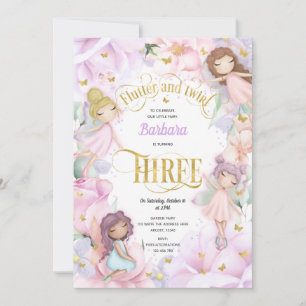 Invitation Jardin rose violet enchanté fée, 3ème anniversaire