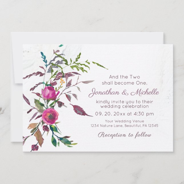 Invitation Jardin rose violet Fleur Jardin Floral Mariage chr (Devant)