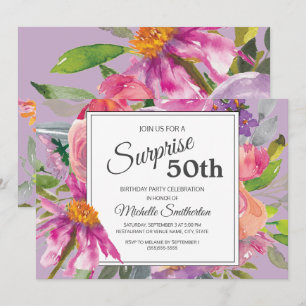 Invitation Jardin rose violet Floral 50e fête d'anniversaire