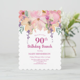 Invitation Jardin rose violet Floral 90e anniversaire Brunch