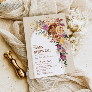 Invitation Jardin Rustique Boho Fall Baby shower Floral