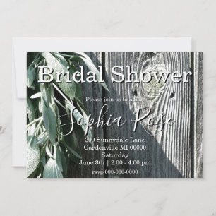 Invitation Jardin rustique grange bois et sauge Douche nuptia