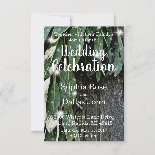 Invitation Jardin rustique grange bois et sauge Mariage (Devant)