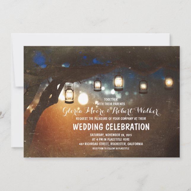 Invitation jardin rustique lanternes mariage invite (Devant)