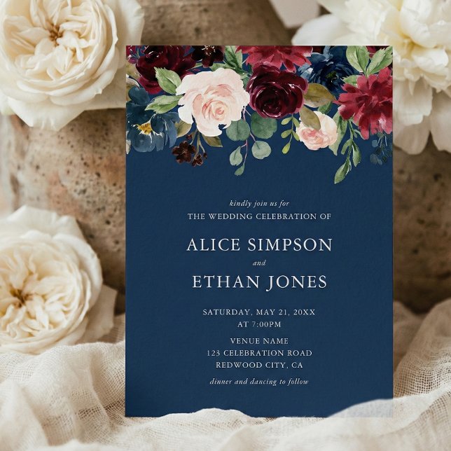 Invitation Jardin rustique Mariage de automne bleu Bourgogne (Créateur téléchargé)