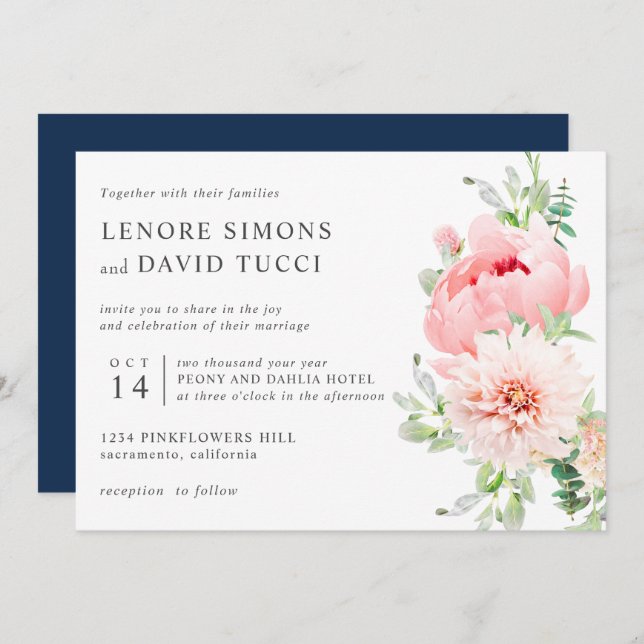 Invitation Jardin sauvage | mariage botanique rose (Devant / Derrière)