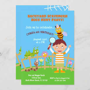 Invitation Jardin scavenger bugs chasse fête d'anniversaire