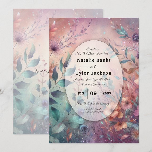 Invitation Jardin Secret dans la Lumière du Soir de Mariage (Devant / Derrière)