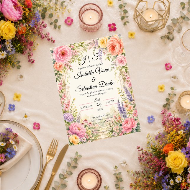 Invitation Jardin Secret Romantique Fleurs de Mariage  (Créateur téléchargé)