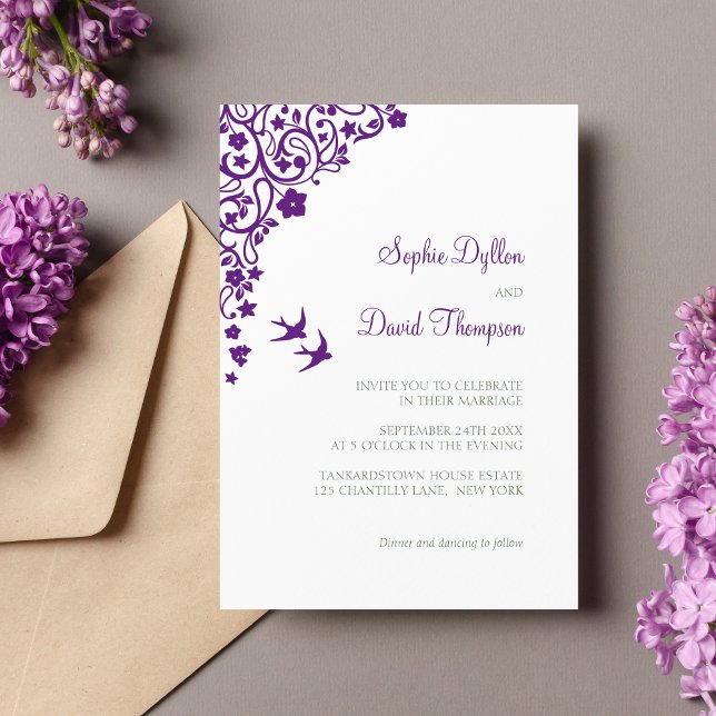 Invitation Jardin secret violet Mariage Lovebirds Floral (Créateur téléchargé)