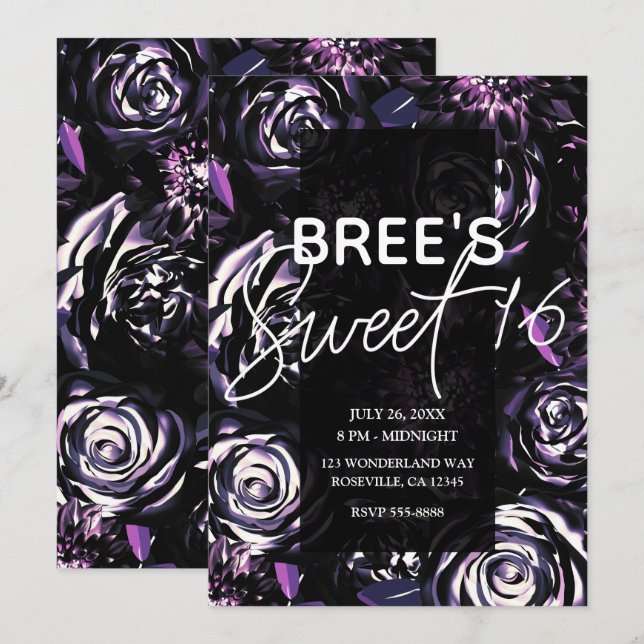 Invitation Jardin sombre de fleurs violettes ensorcelantes Fê (Devant / Derrière)