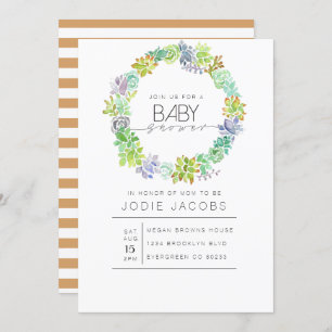 Invitation Jardin Succulent Baby shower aquarelle